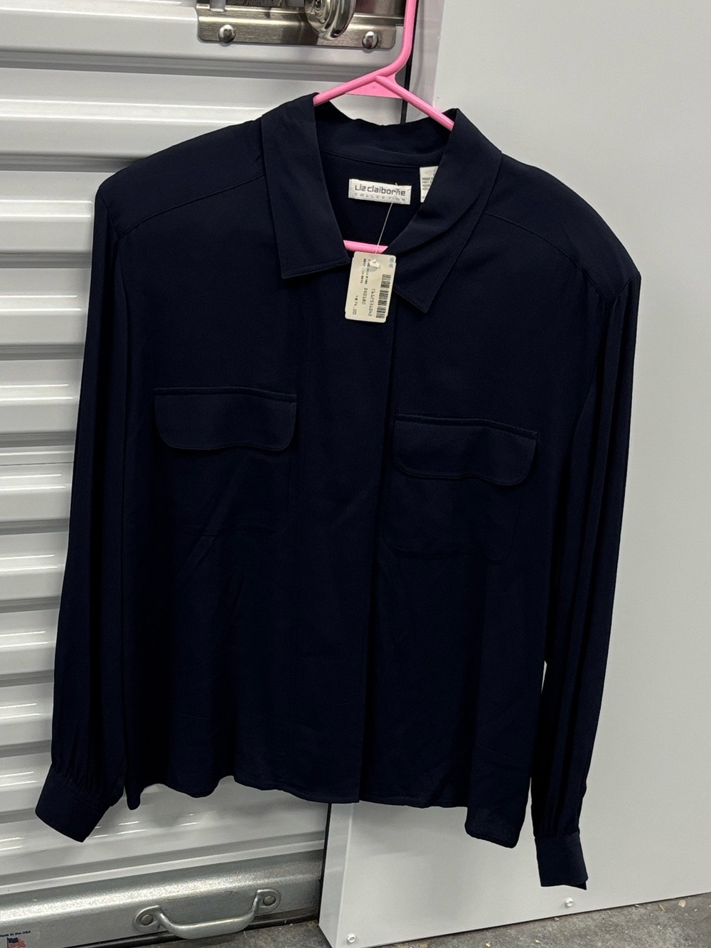 NET Liz Claiborne Collection Navy Long-Sleeve Hidden Button-Front Shirt Plus 14